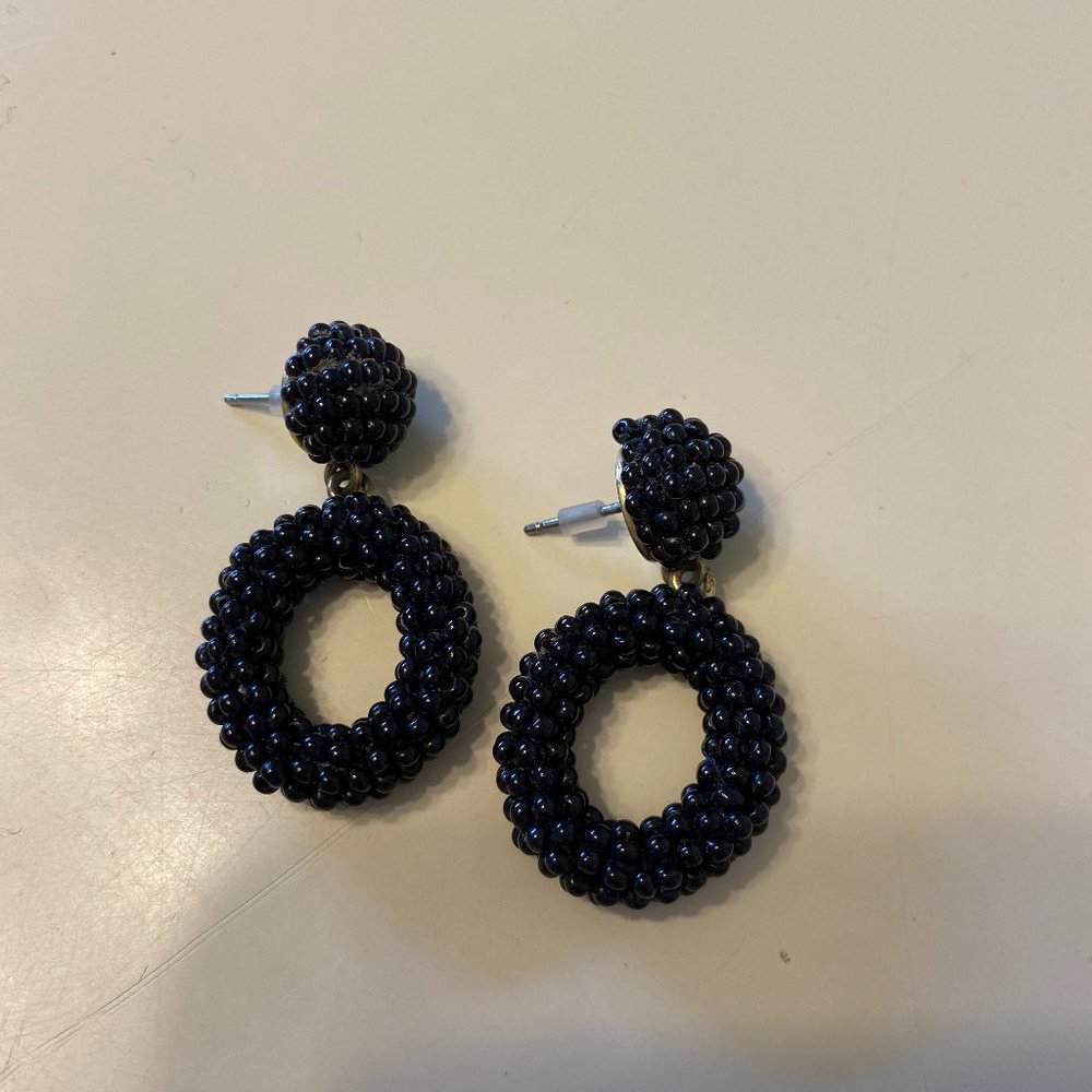 J. Crew Black Beaded Dangle Mini Hoops